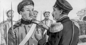 Адмирал Павел Нахимов награждает медалью матроса Петра Кошку